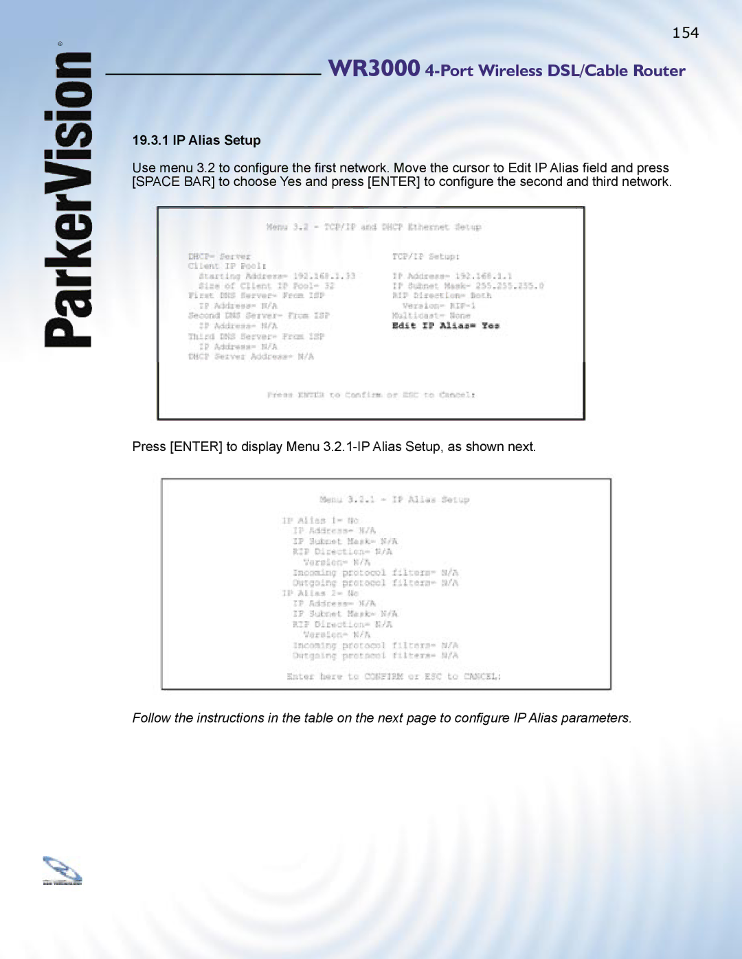 ParkerVision WR3000 manual IP Alias Setup 