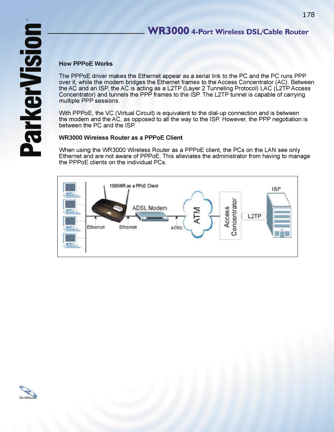 ParkerVision manual How PPPoE Works, WR3000 Wireless Router as a PPPoE Client 