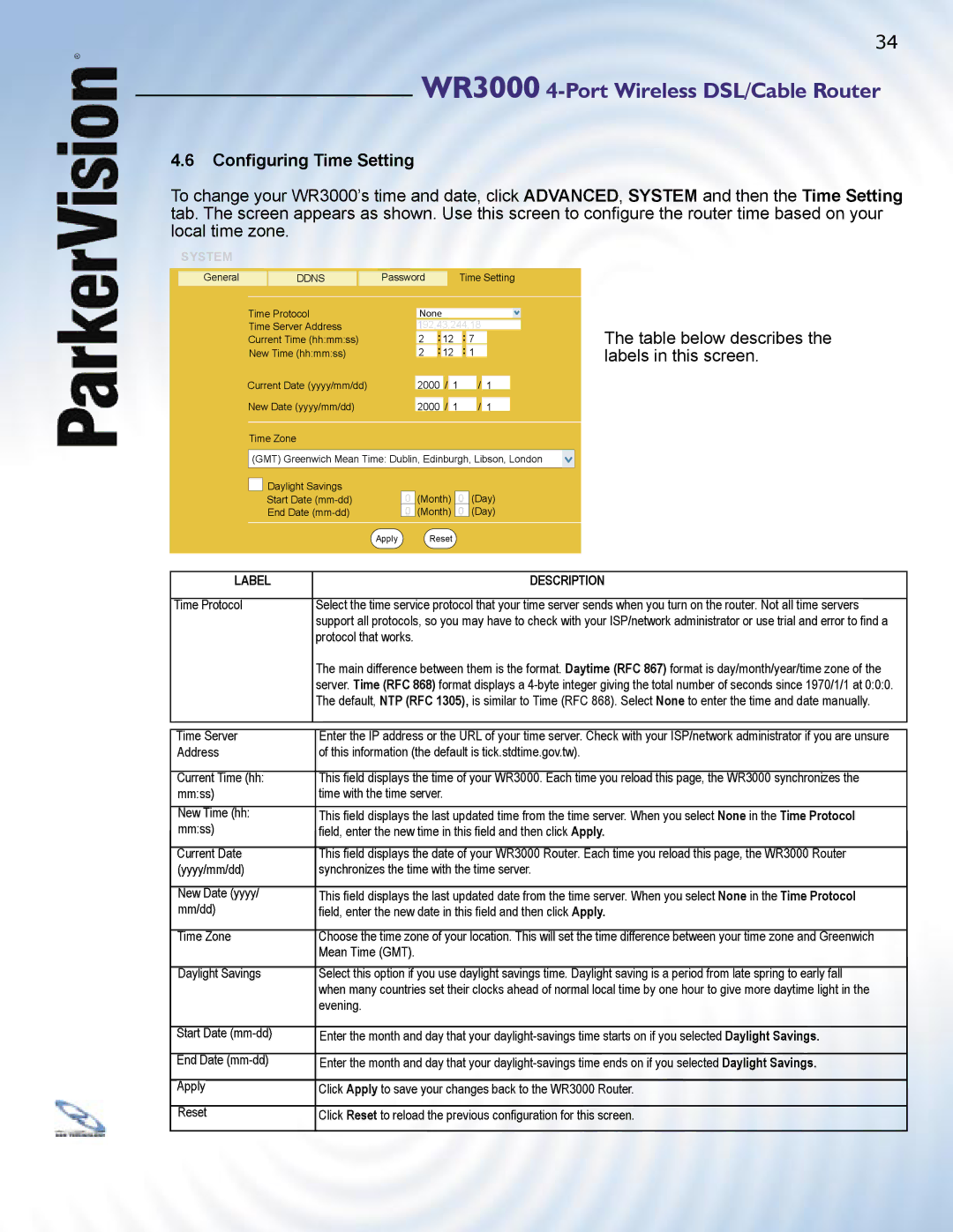 ParkerVision WR3000 manual Table below describes the labels in this screen 