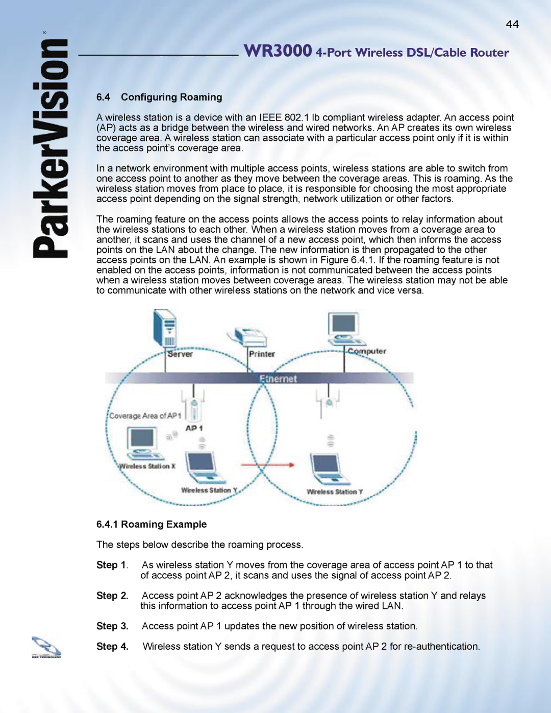 ParkerVision WR3000 manual Conﬁguring Roaming, Roaming Example 