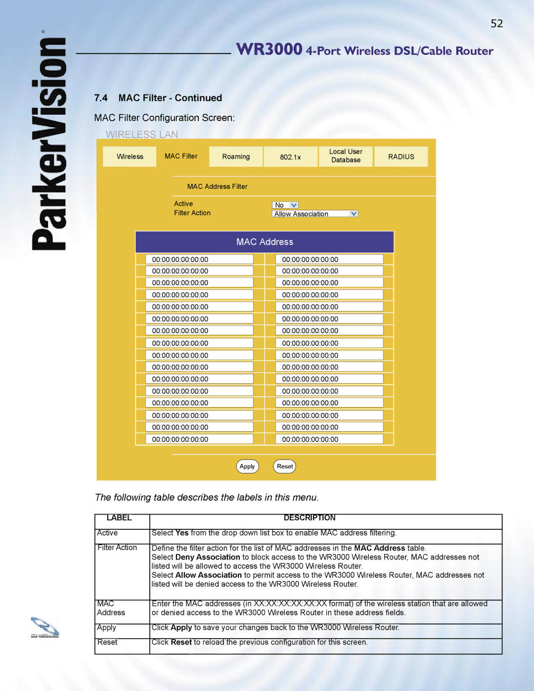 ParkerVision WR3000 manual Wireless LAN 