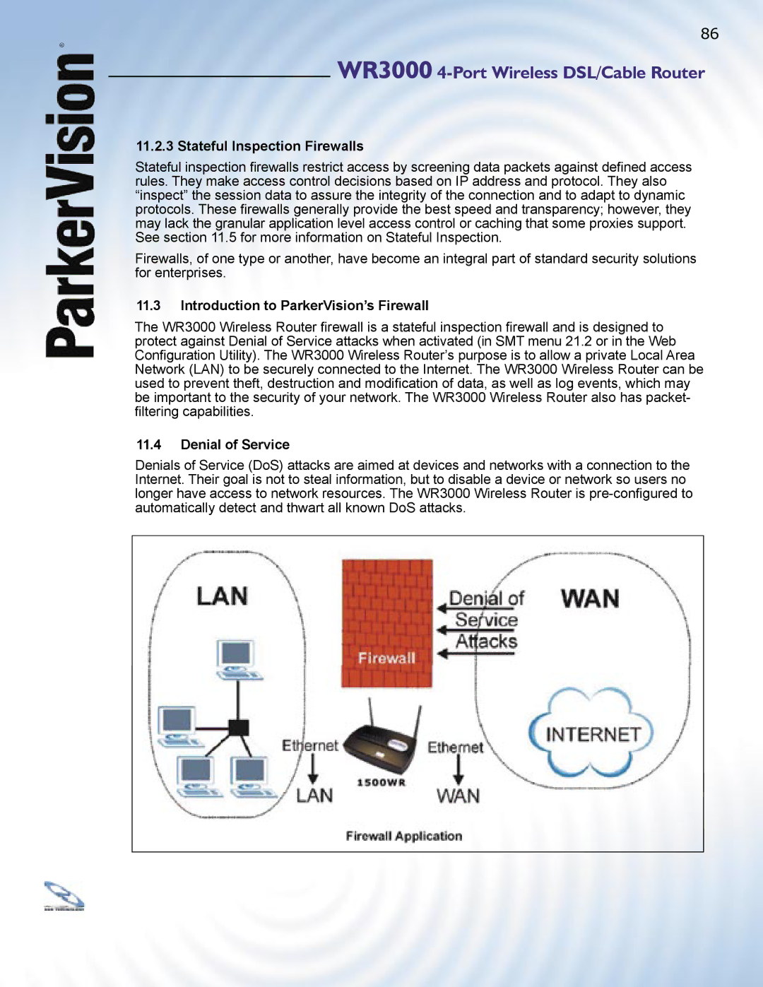 ParkerVision WR3000 manual Stateful Inspection Firewalls, Introduction to ParkerVision’s Firewall, Denial of Service 