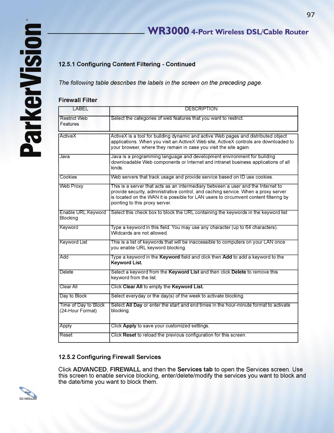 ParkerVision WR3000 manual Click Clear All to empty the Keyword List 