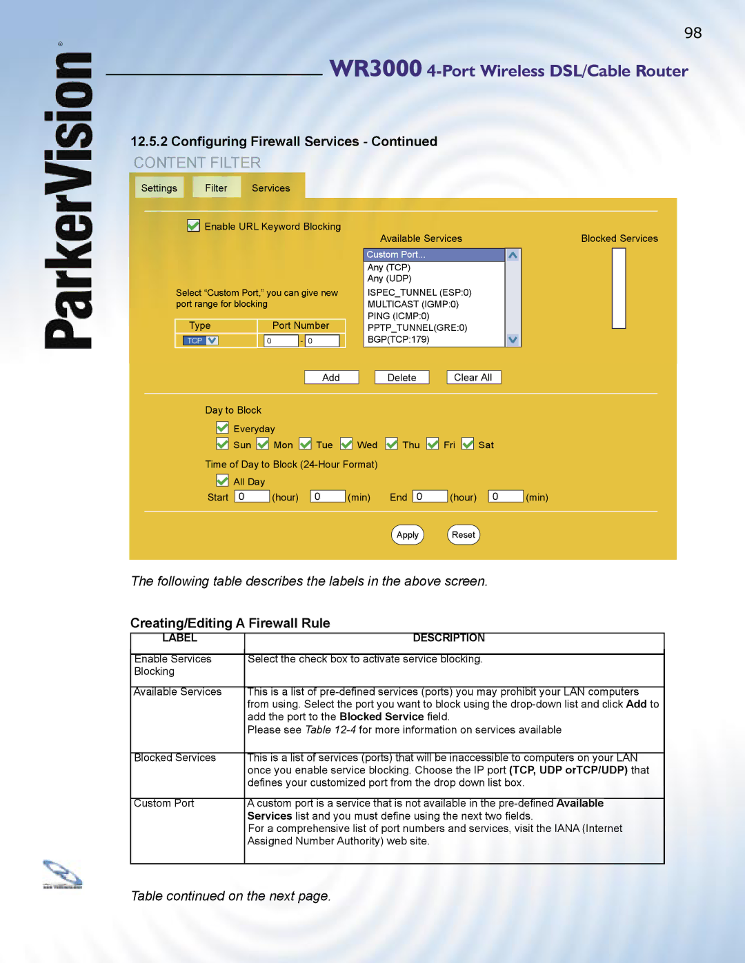 ParkerVision WR3000 manual Creating/Editing a Firewall Rule 