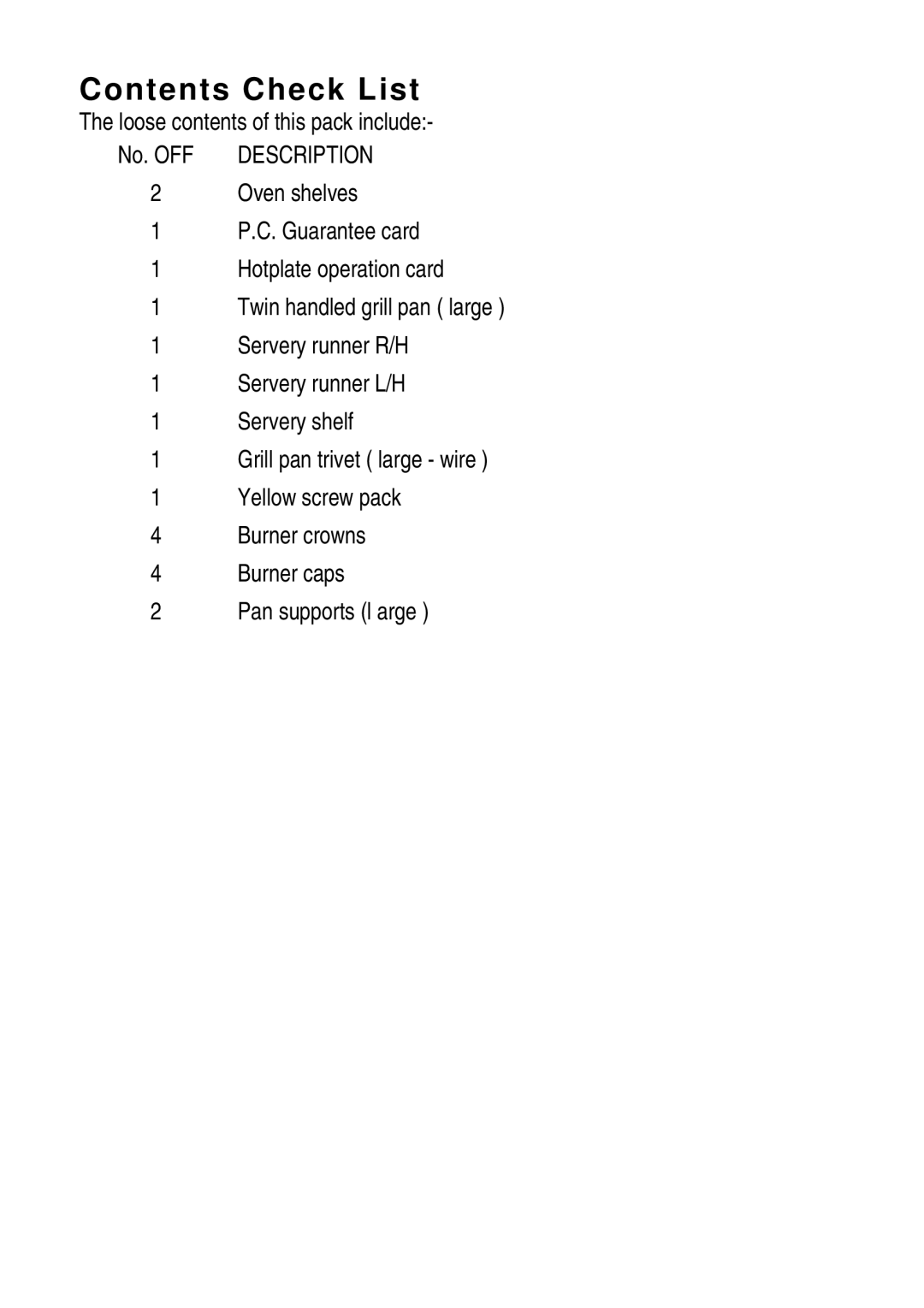 Parkinson Cowan 55M installation instructions Contents Check List 