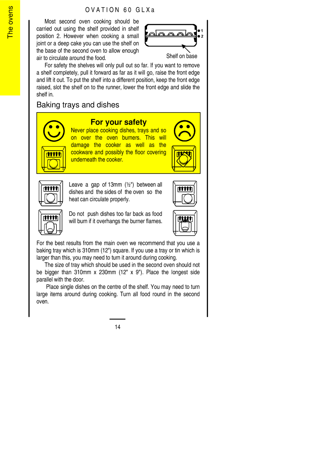 Parkinson Cowan 60 GLXA installation instructions Baking trays and dishes, For your safety 