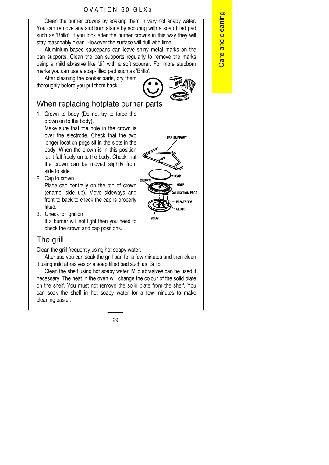 Parkinson Cowan 60 GLXA When replacing hotplate burner parts, Crown to body Do not try to force the crown on to the body 