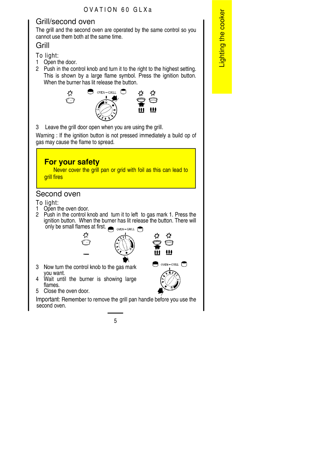 Parkinson Cowan 60 GLXA installation instructions Grill/second oven, Second oven, Open the door 