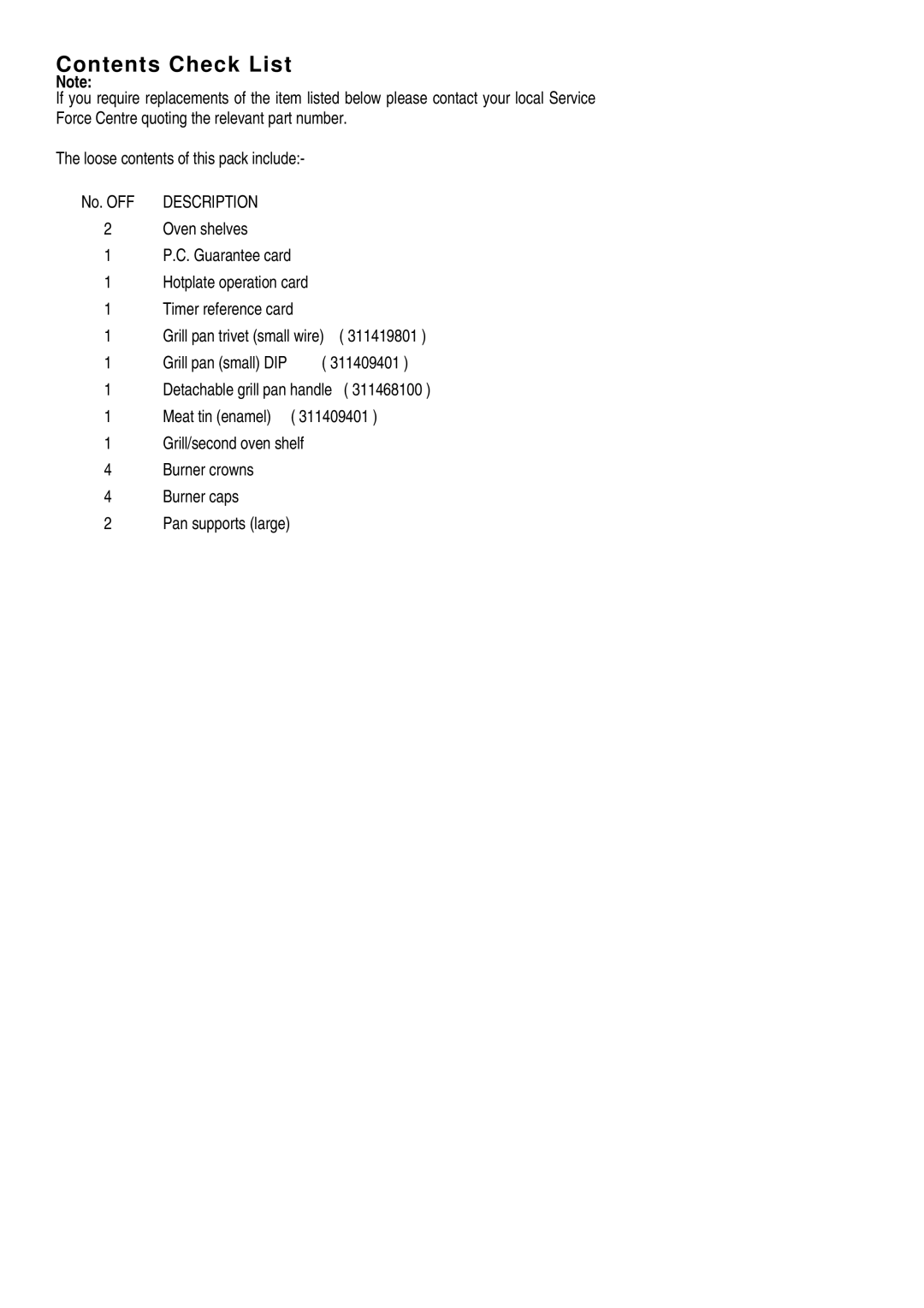 Parkinson Cowan 60 GLXA installation instructions Contents Check List 