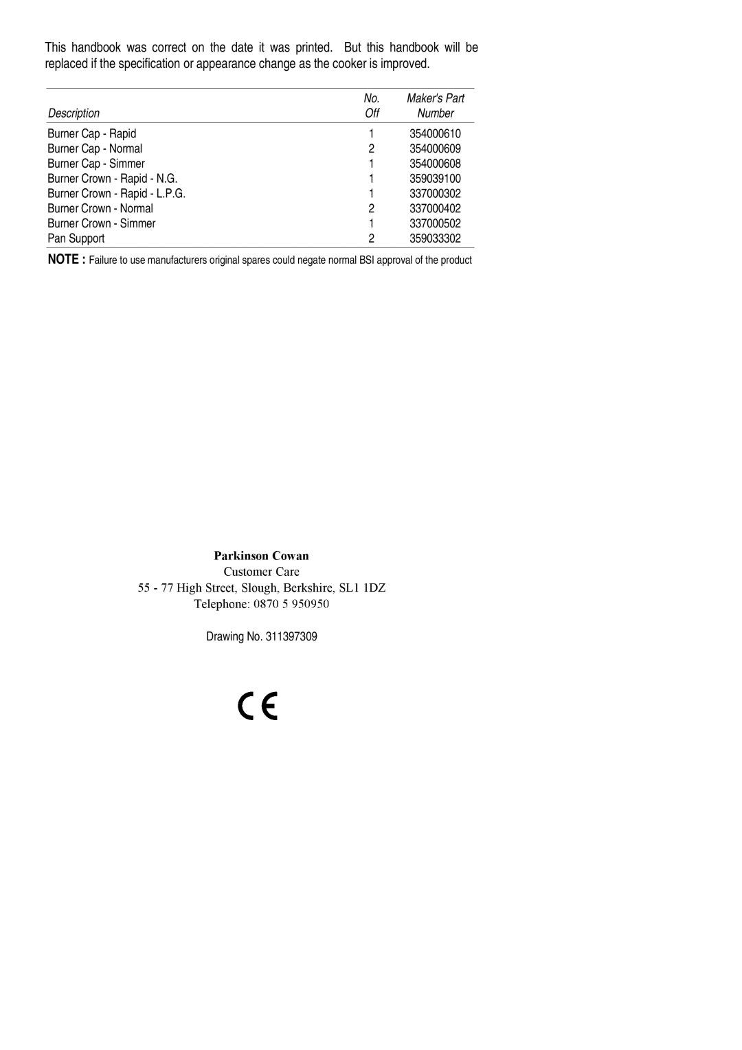 Parkinson Cowan 60 GLXA installation instructions Description 