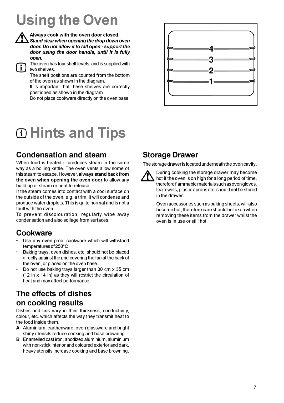 Parkinson Cowan CSIM 509 manual Using the Oven, Hints and Tips 