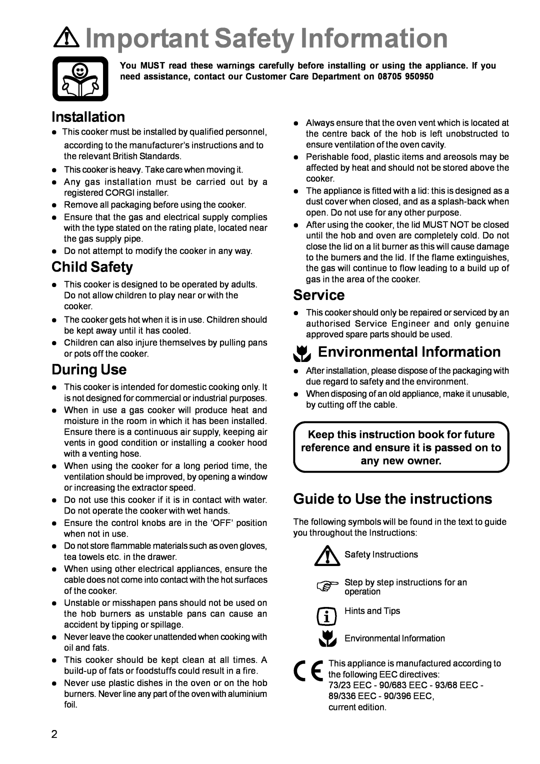 Parkinson Cowan CSIM 509 manual Important Safety Information, Installation, Child Safety, During Use, Service 