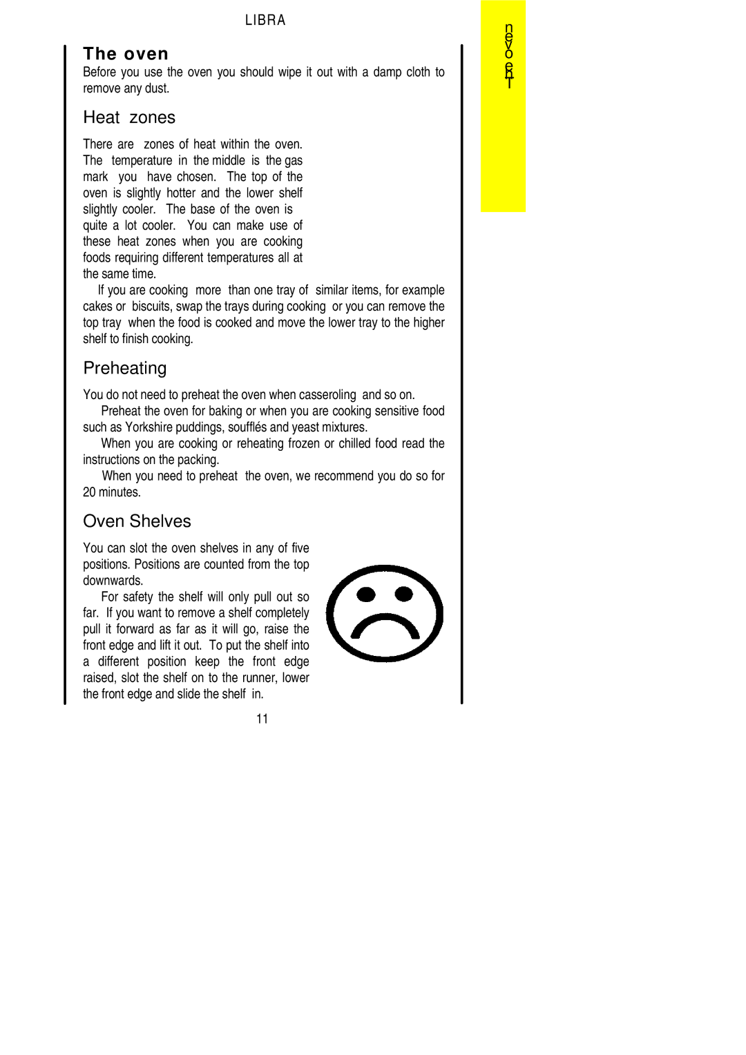 Parkinson Cowan Libra installation instructions Heat zones, Oven Shelves 