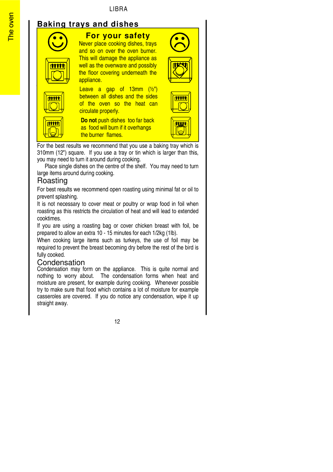 Parkinson Cowan Libra Baking trays and dishes For your safety, Roasting, Condensation, Burnerthe burnerflamesflames 