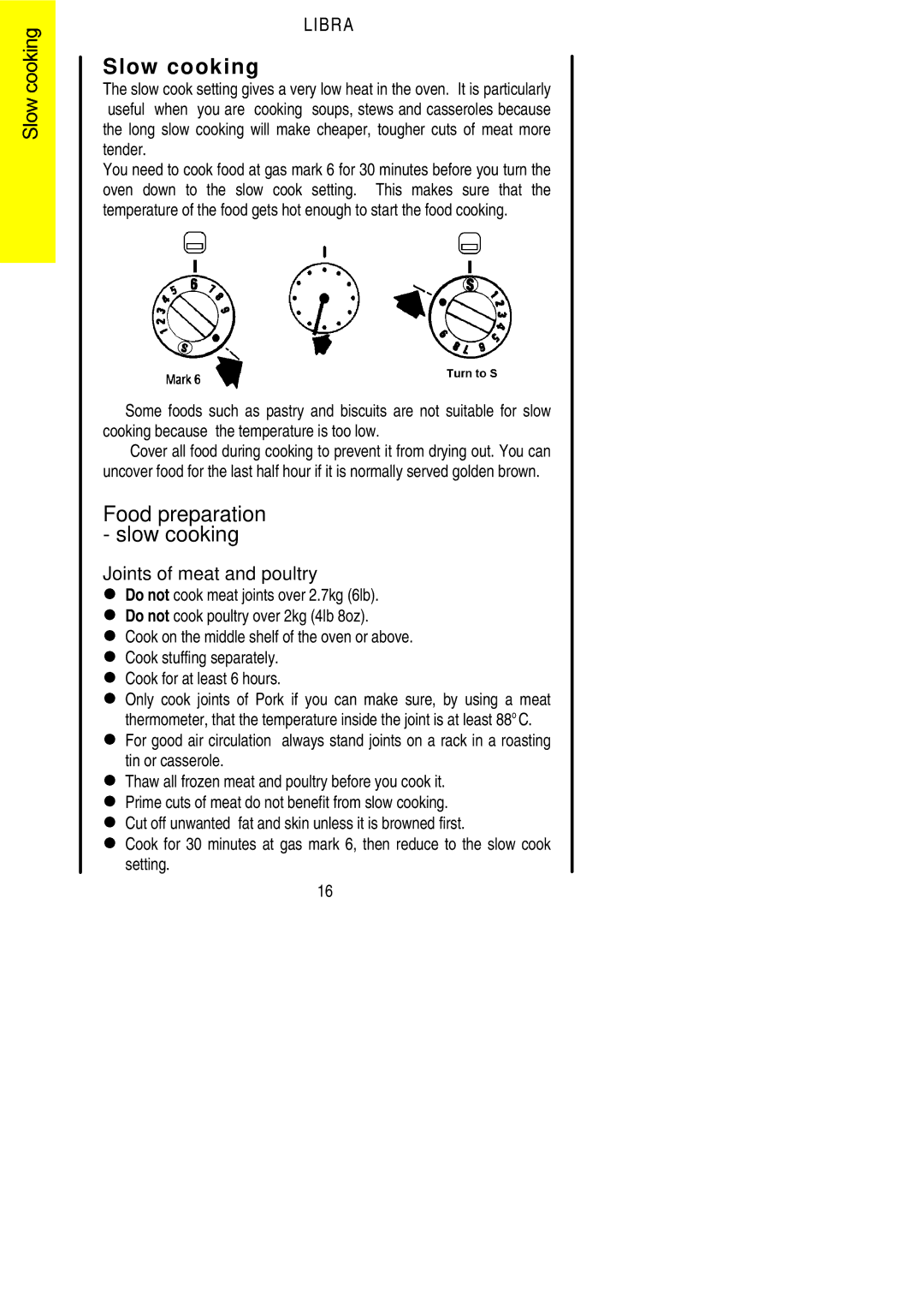 Parkinson Cowan Libra installation instructions Slow cooking, Food preparation slow cooking, Joints of meat and poultry 