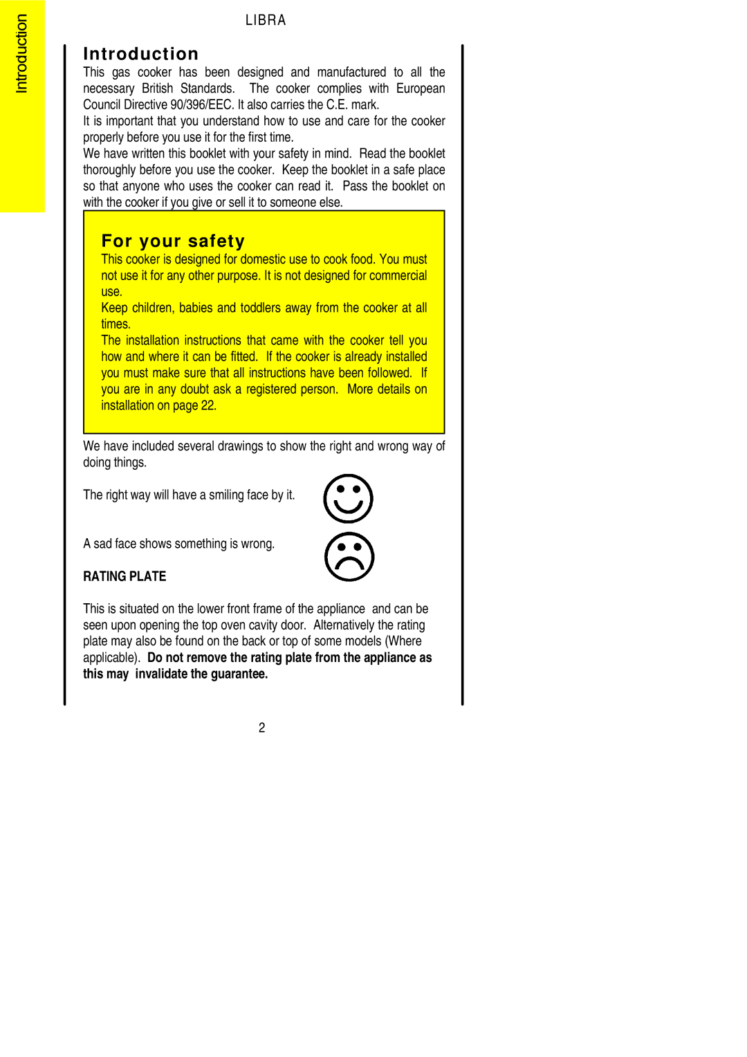 Parkinson Cowan Libra installation instructions Introduction, For your safety 