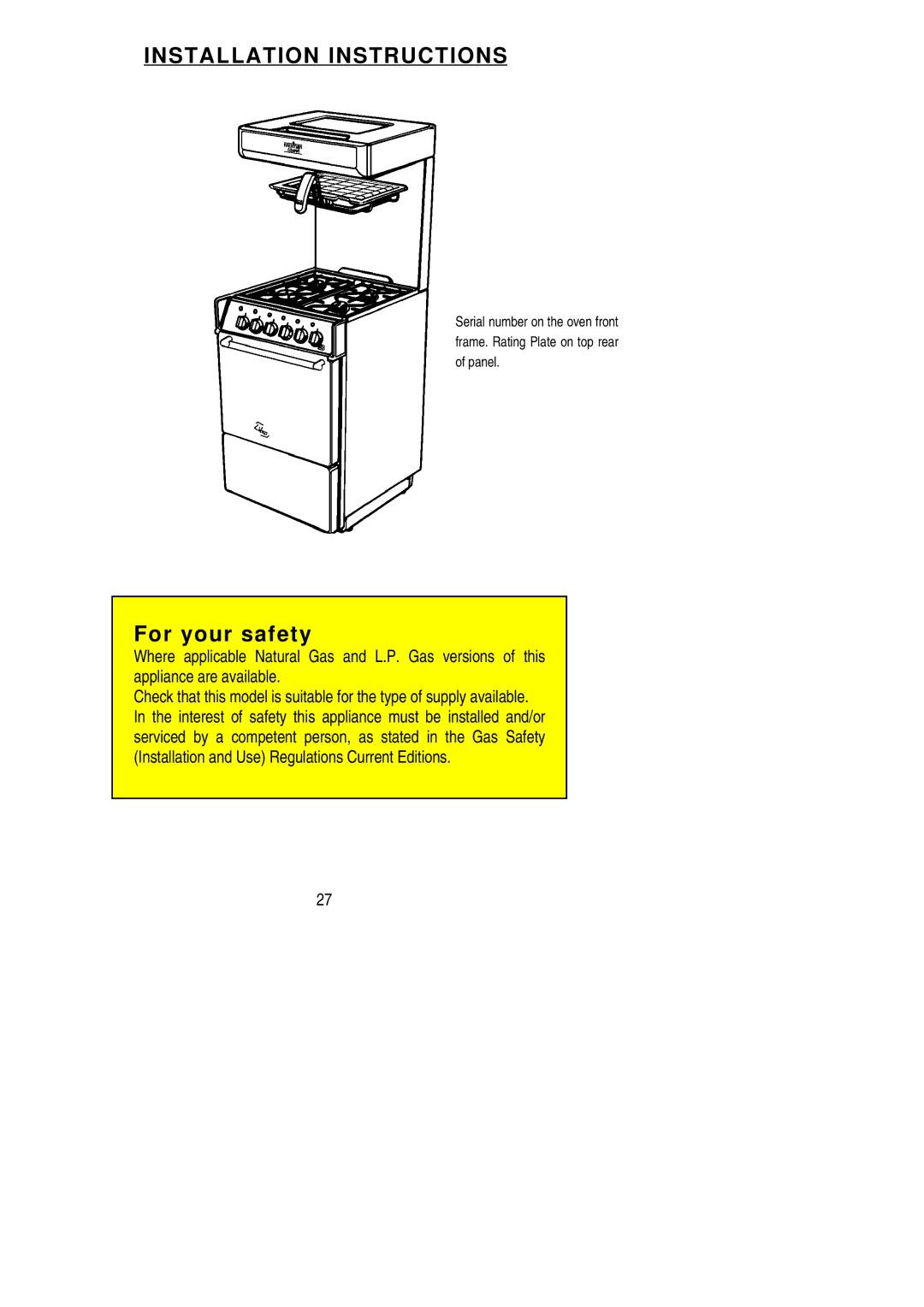 Parkinson Cowan Libra installation instructions Installation Instructions 