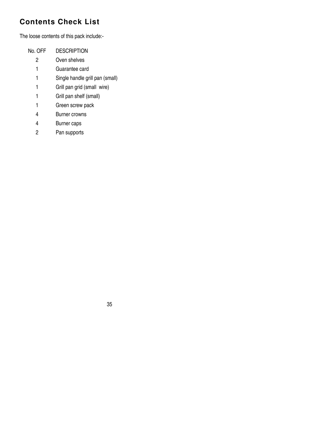 Parkinson Cowan Libra installation instructions Contents Check List 