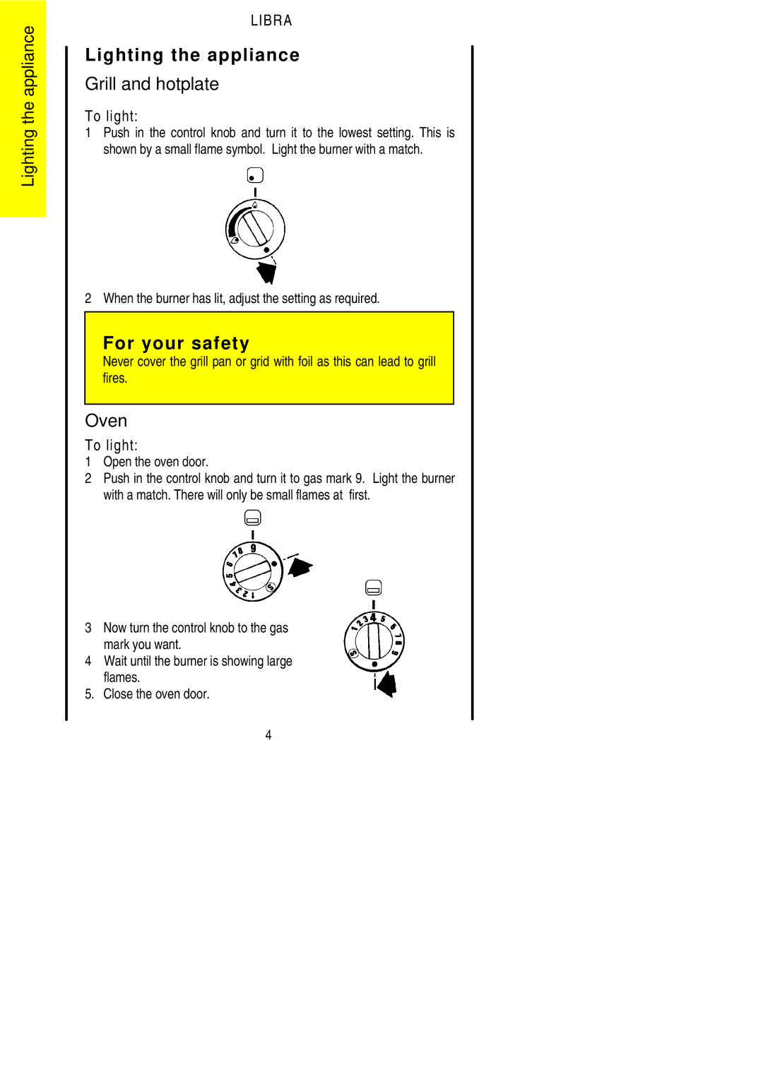 Parkinson Cowan Libra installation instructions Lighting the appliance, Grill and hotplate, Oven, To light 