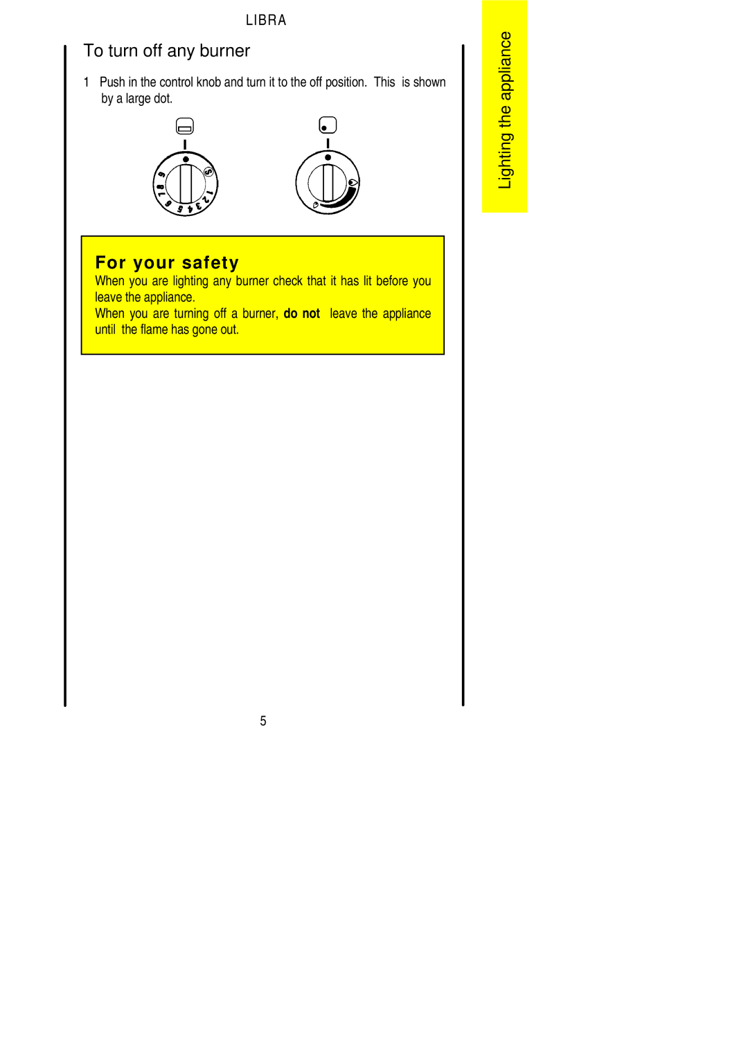 Parkinson Cowan Libra installation instructions To turn off any burner 