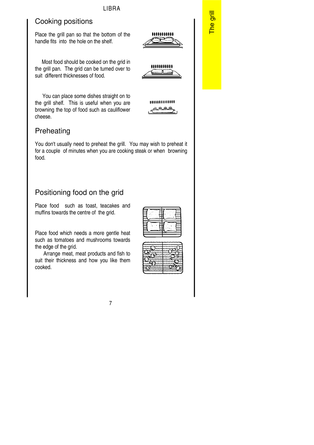 Parkinson Cowan Libra installation instructions Cooking positions, Preheating, Positioning food on the grid 