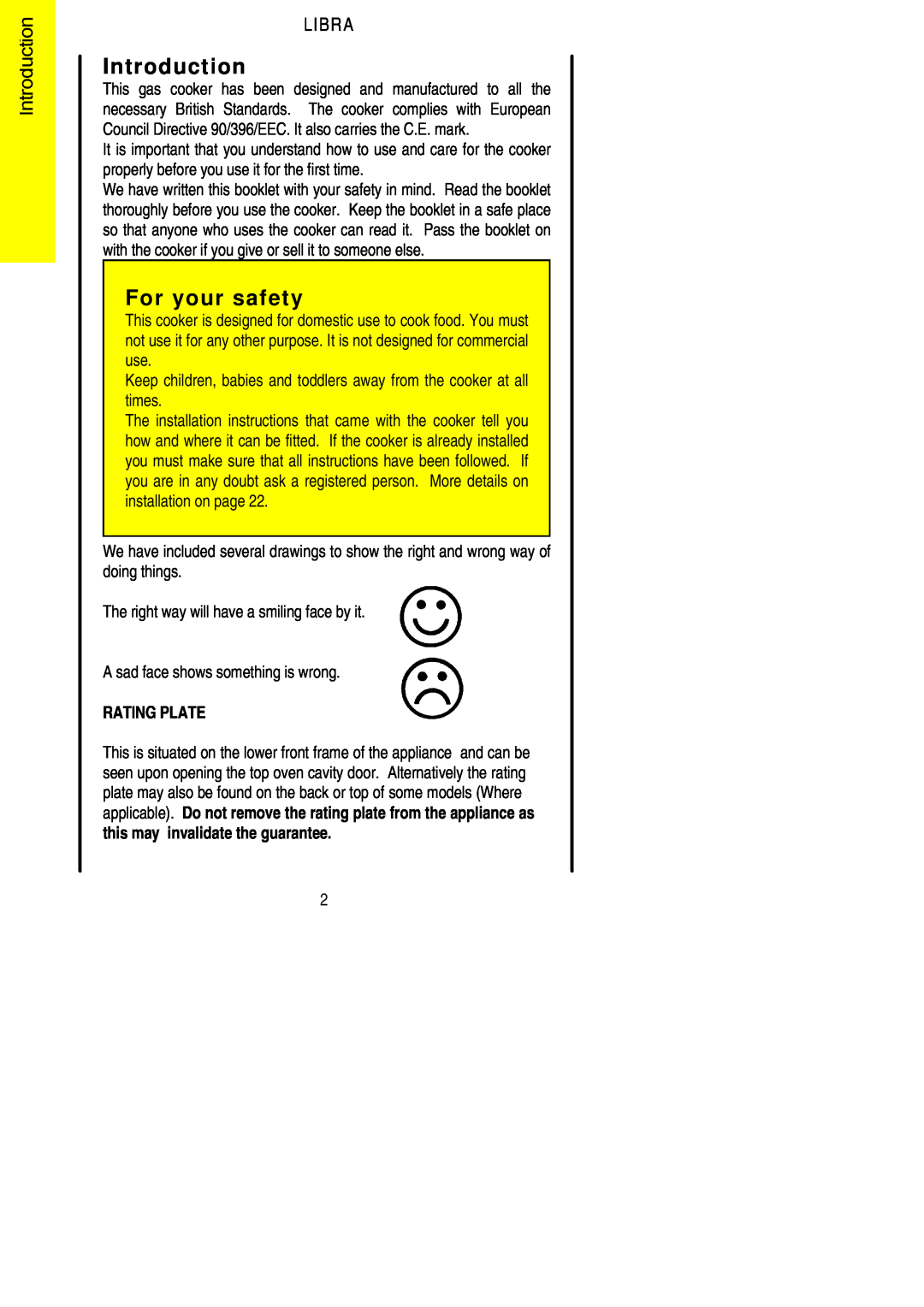 Parkinson Cowan Libra installation instructions Introduction, For your safety, Rating Plate 
