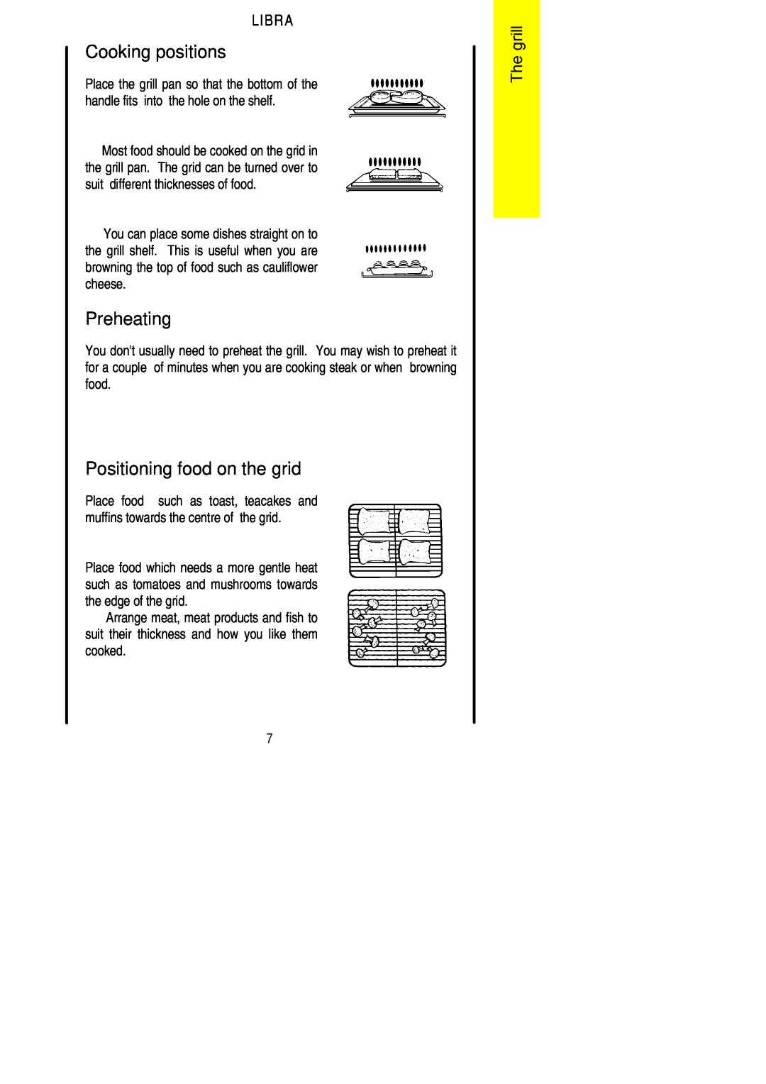 Parkinson Cowan Libra installation instructions Cooking positions, Preheating, Positioning food on the grid 