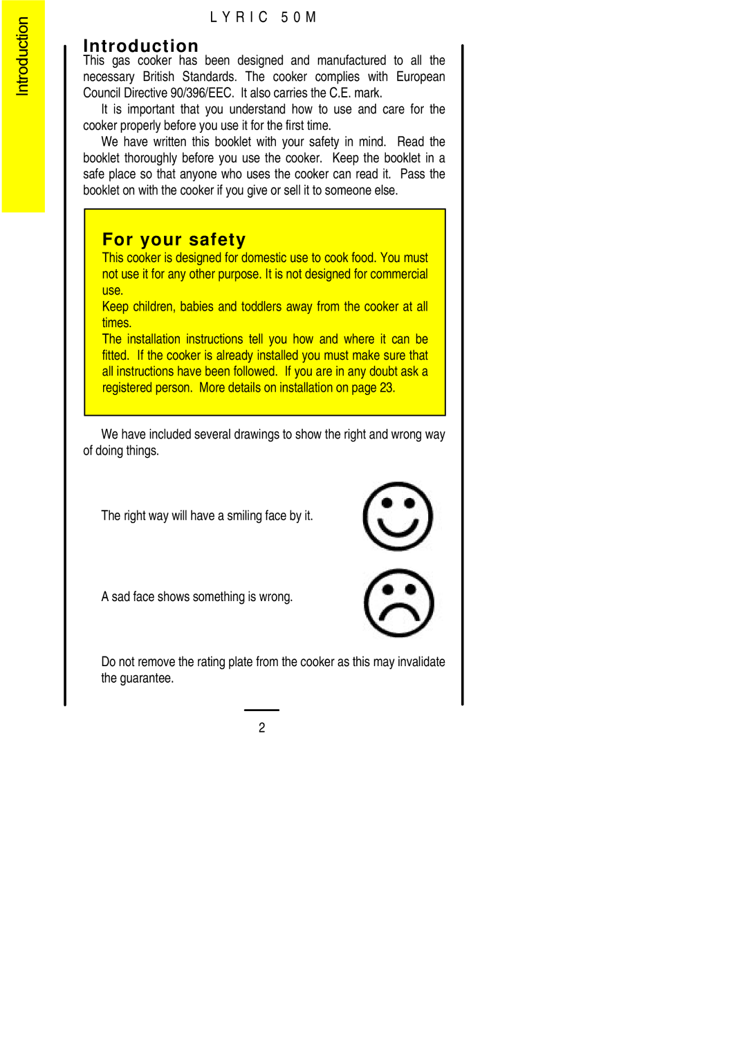 Parkinson Cowan LYRIC 50M installation instructions Introduction, For your safety, R I C 5 0 M 