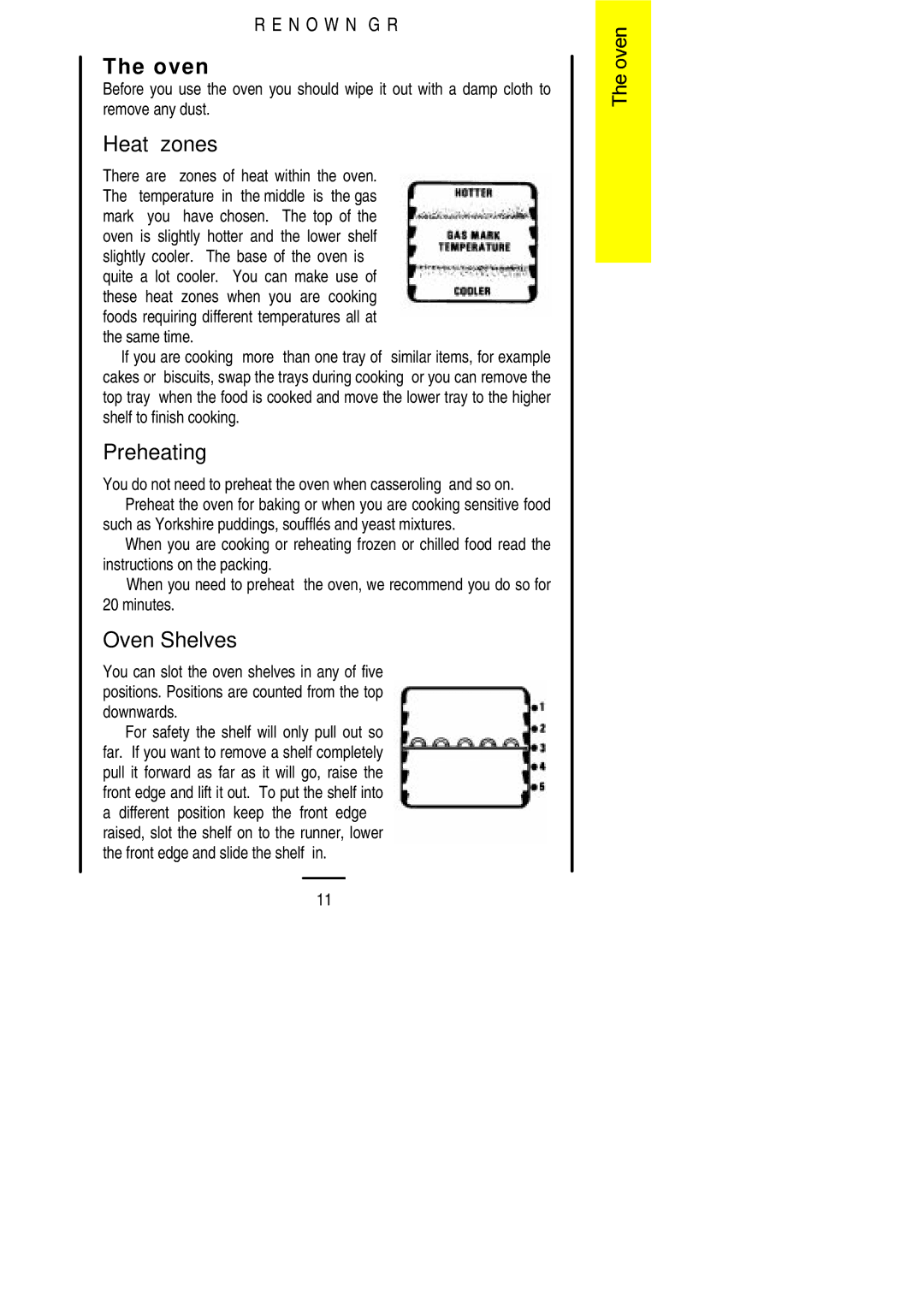 Parkinson Cowan Renown GR installation instructions Heat zones, Oven Shelves 