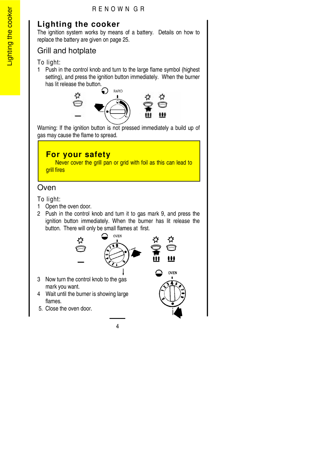 Parkinson Cowan Renown GR Lighting the cooker, Grill and hotplate, Oven, To light, Open the oven door 