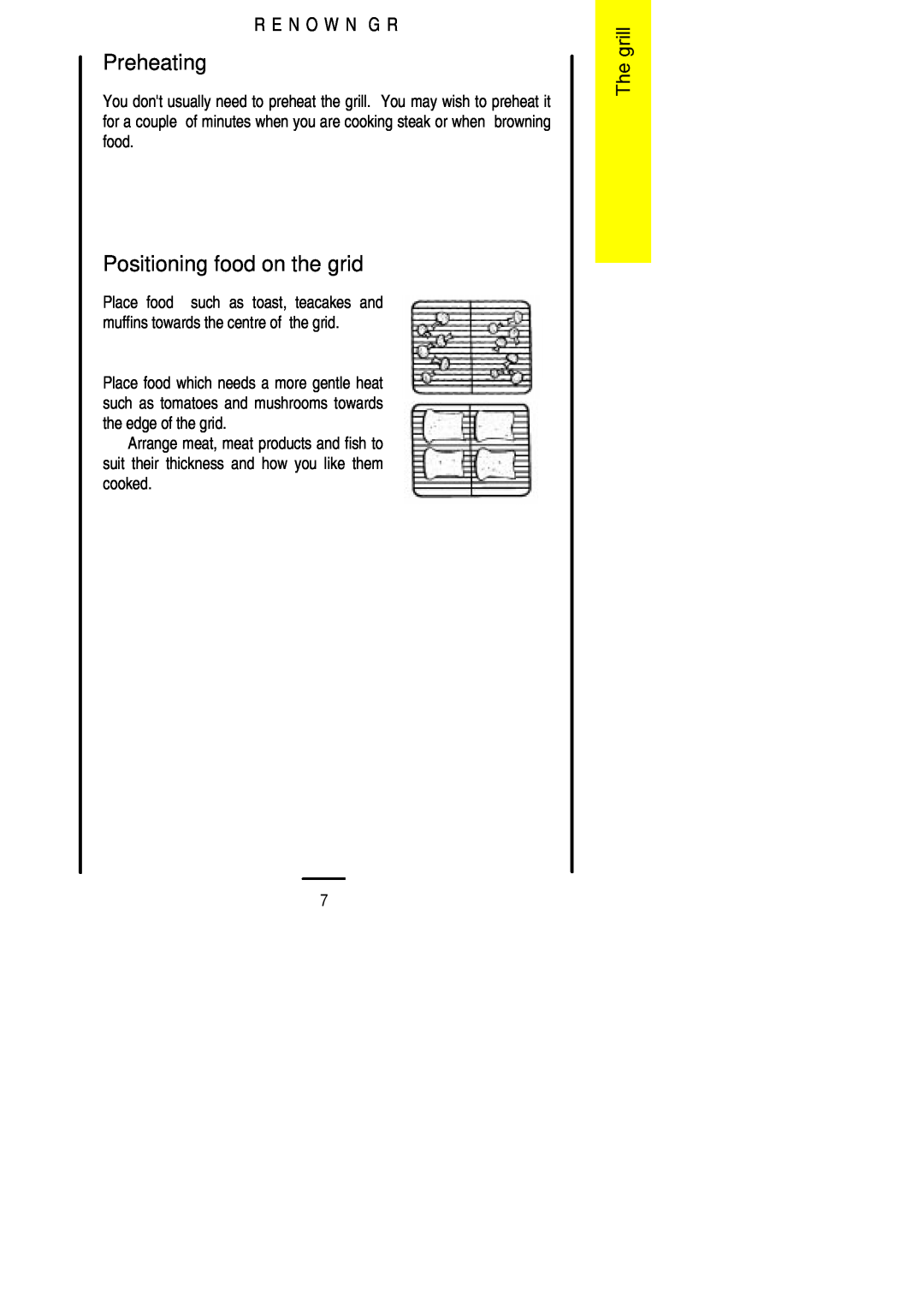 Parkinson Cowan Renown GR installation instructions Preheating, Positioning food on the grid, R E N O W N G R 