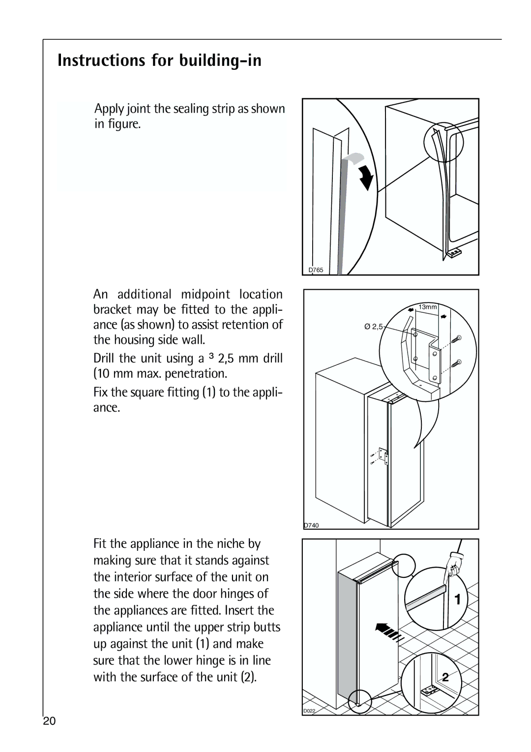 Parkinson Cowan SANTO K 40-5i, SANTO K 9 Instructions for building-in, Apply joint the sealing strip as shown in figure 