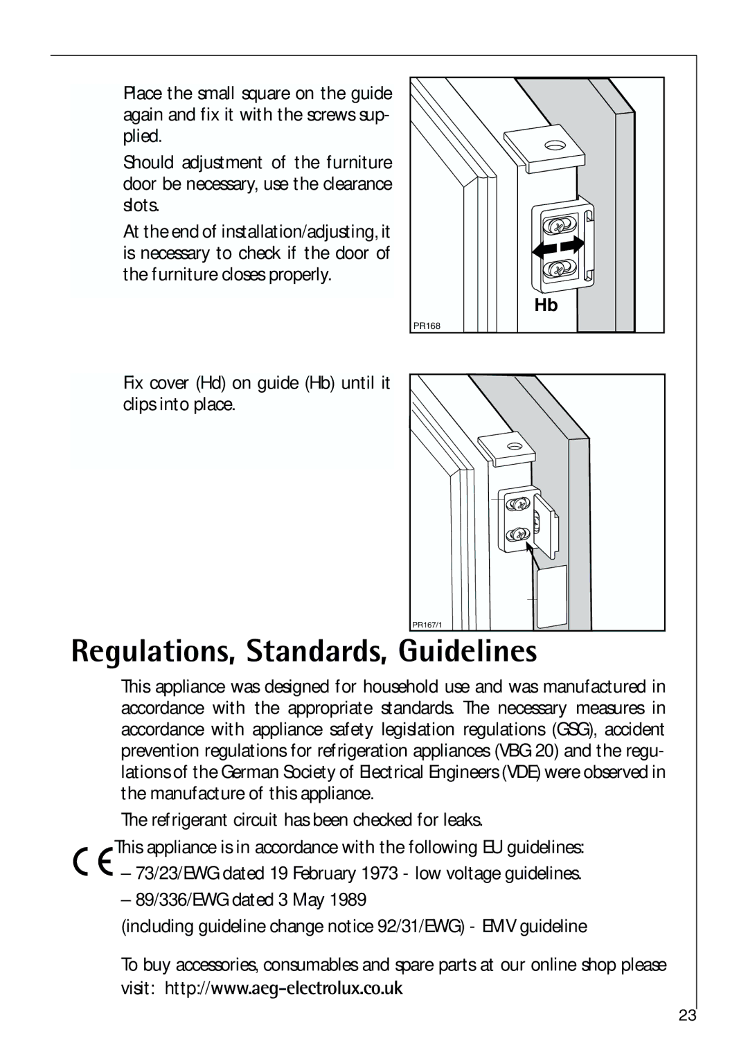 Parkinson Cowan SANTO K 40-5i Regulations, Standards, Guidelines, Fix cover Hd on guide Hb until it clips into place 