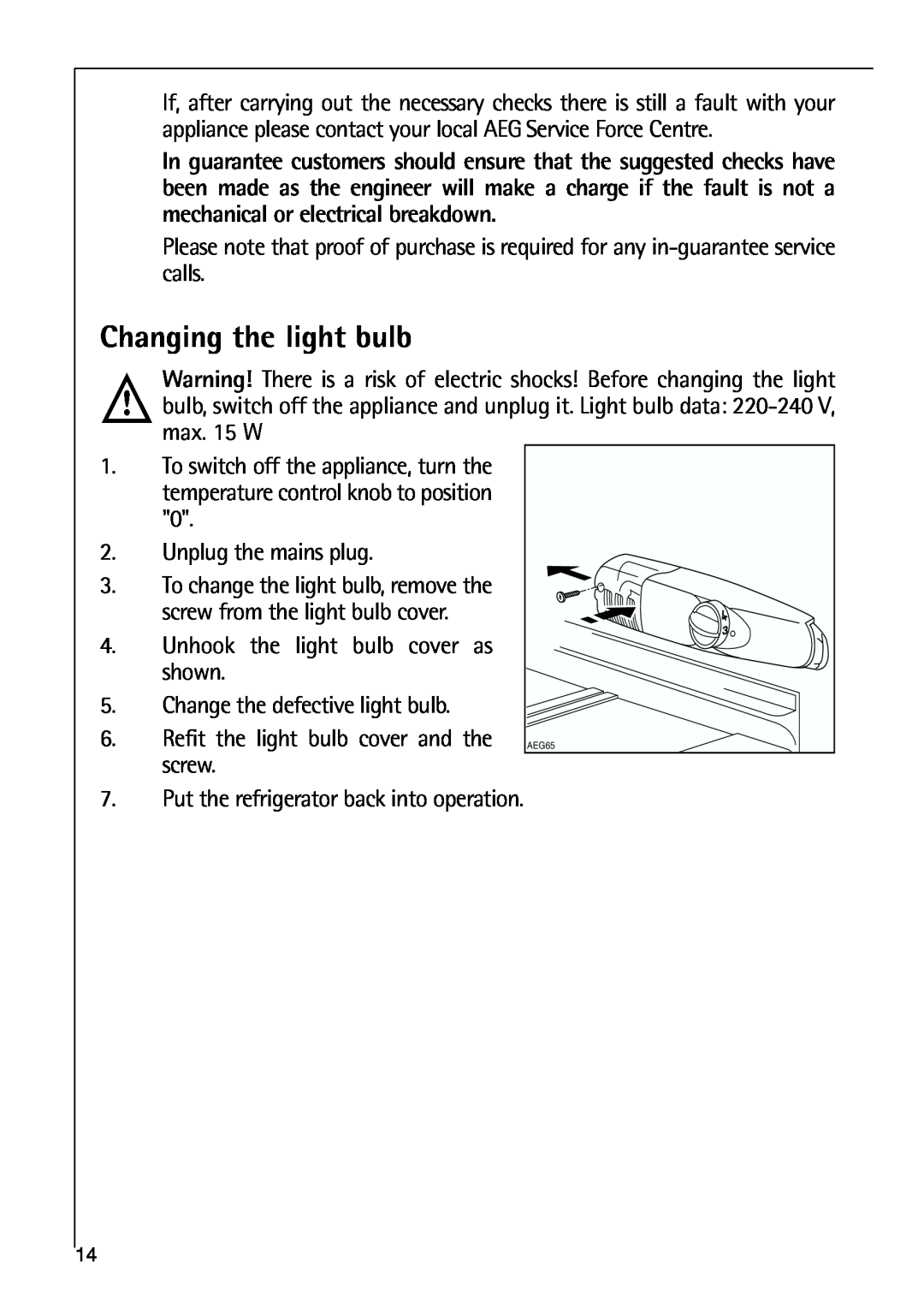 Parkinson Cowan SANTO K 40-5i, SANTO K 9, SANTO K 18 user manual Changing the light bulb 