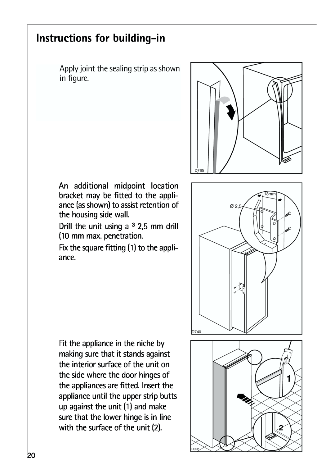 Parkinson Cowan SANTO K 40-5i, SANTO K 9 Instructions for building-in, Apply joint the sealing strip as shown in figure 