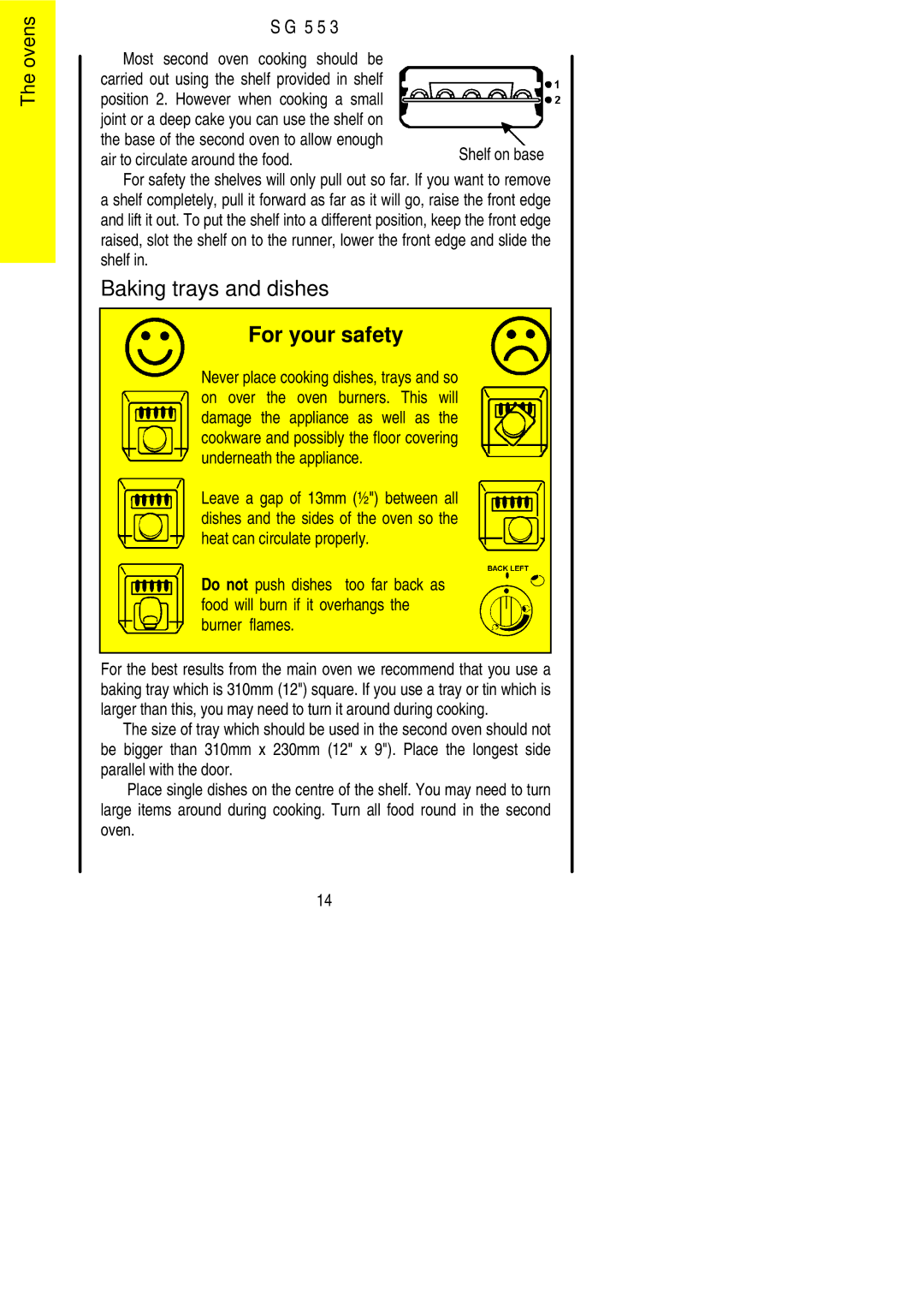 Parkinson Cowan SG 553 installation instructions Baking trays and dishes, For your safety 