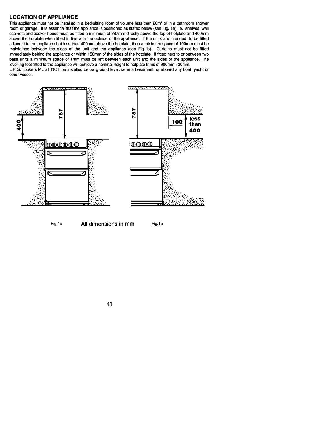 Parkinson Cowan SG 553 installation instructions Location Of Appliance, aFig.1b 