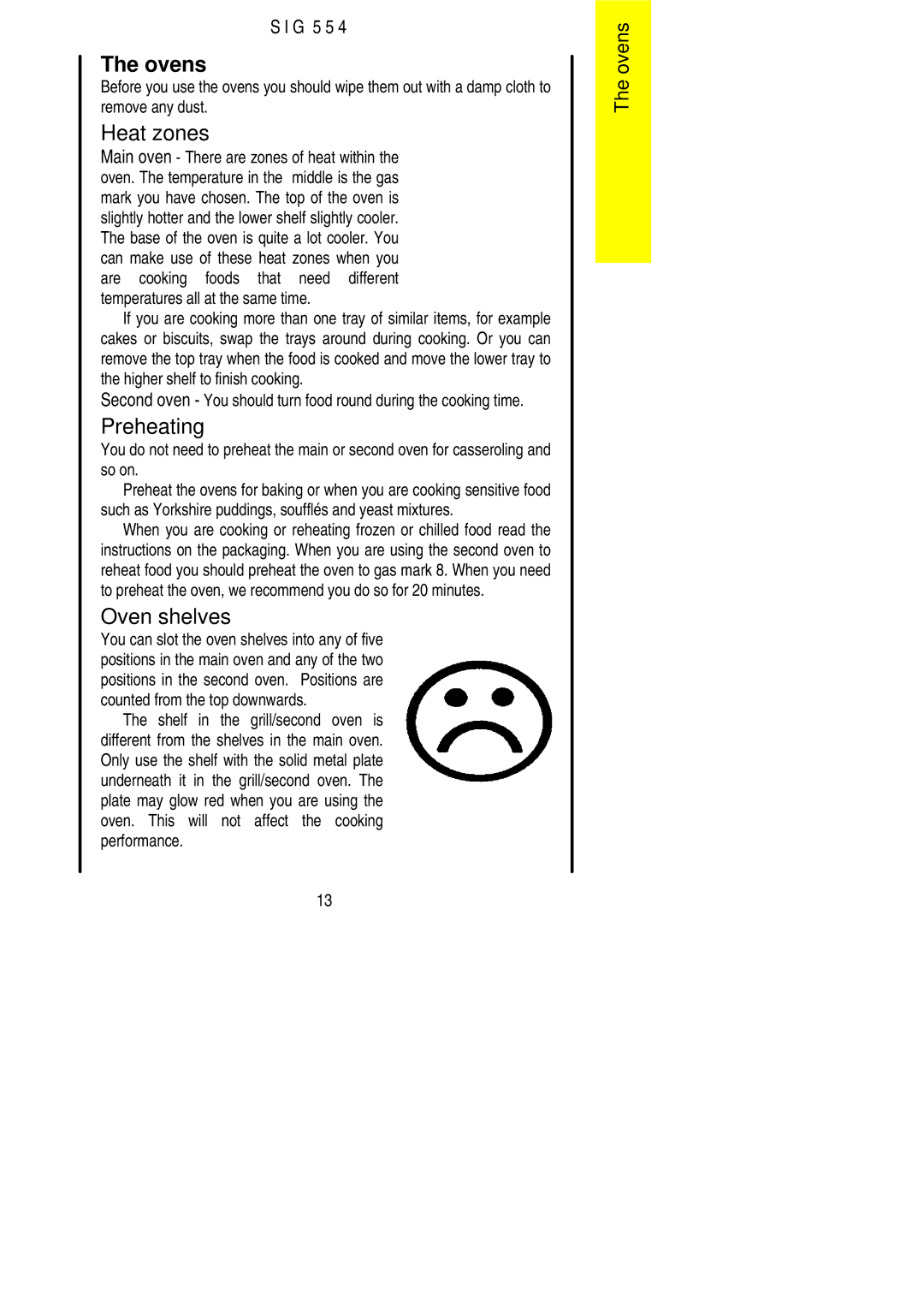 Parkinson Cowan SIG 554 installation instructions Ovens, Heat zones, Oven shelves 