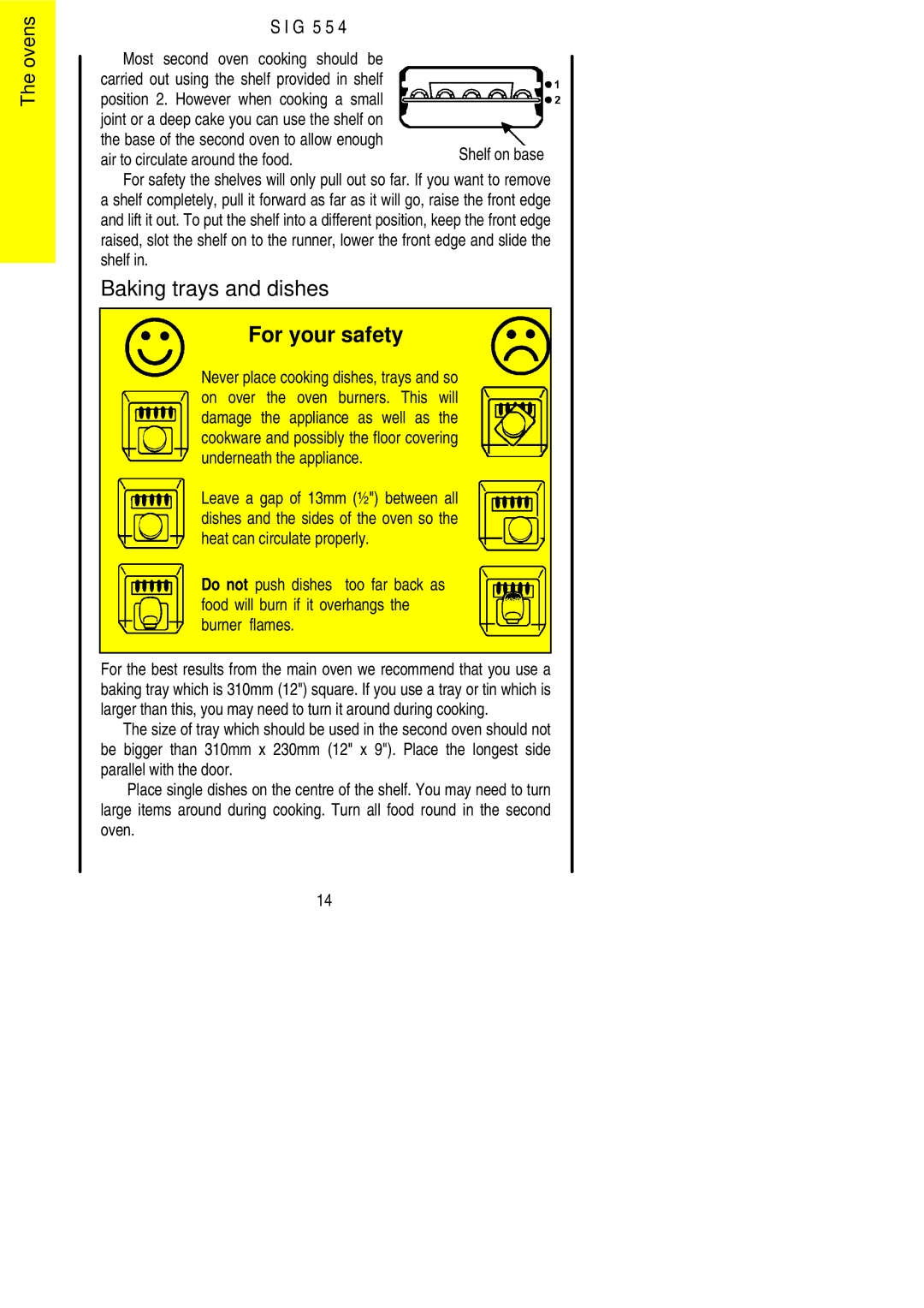 Parkinson Cowan SIG 554 installation instructions Baking trays and dishes, For your safety 