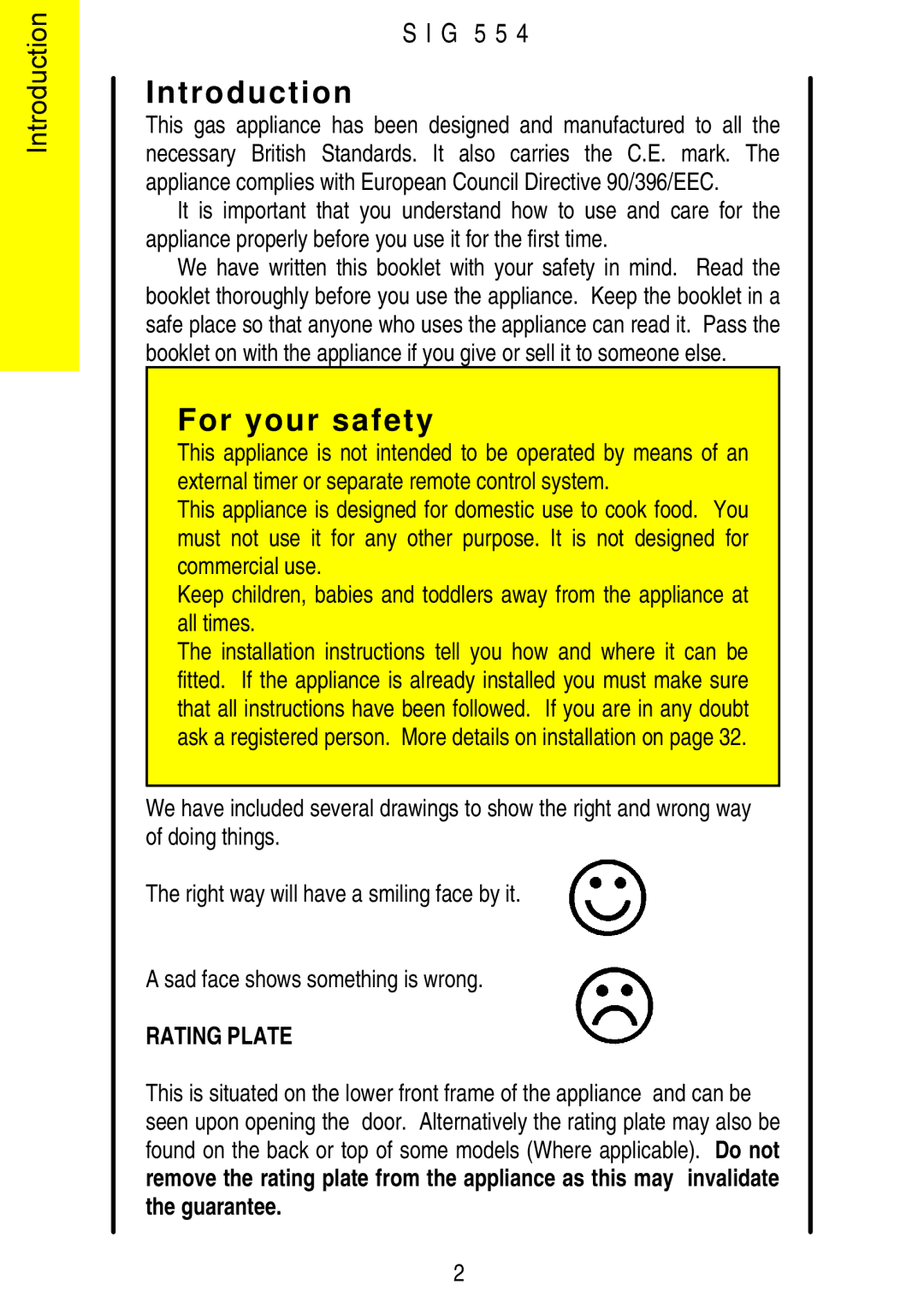 Parkinson Cowan SIG 554 installation instructions Introduction, For your safety 