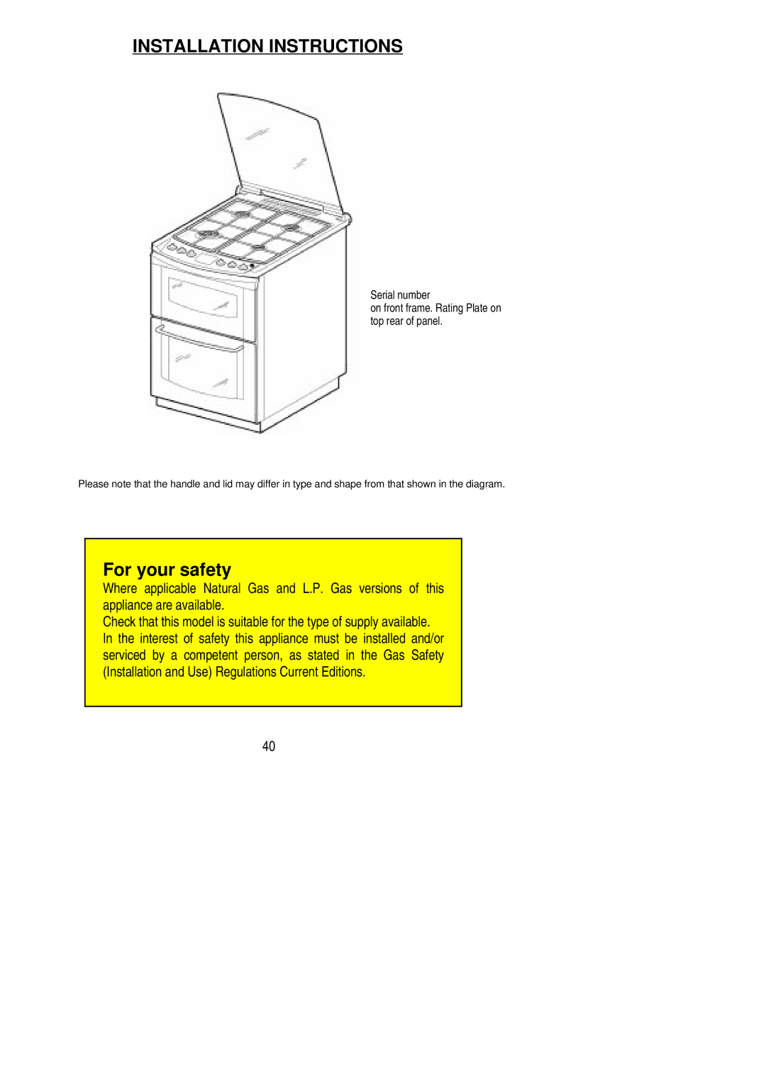 Parkinson Cowan SIG 554 installation instructions Installation Instructions 