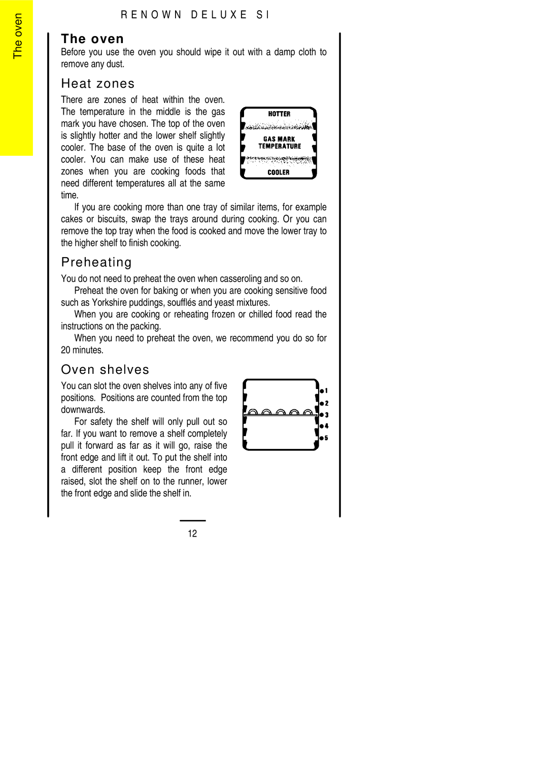 Parkinson Cowan SLIPIN installation instructions Heat zones, Oven shelves 