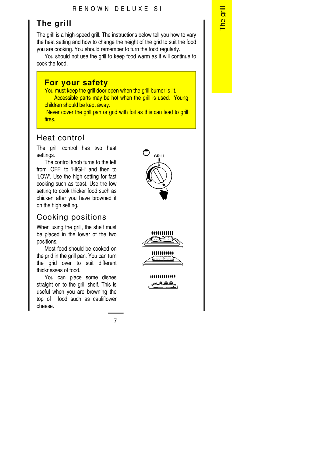 Parkinson Cowan SLIPIN installation instructions Heat control, Cooking positions, Grill control has two heat settings 