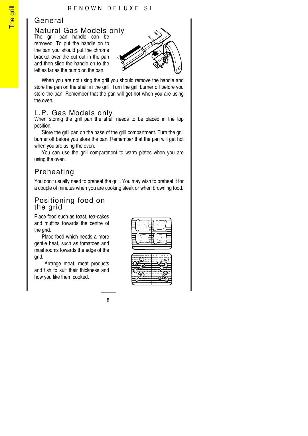 Parkinson Cowan SLIPIN installation instructions General Natural Gas Models only, Preheating, Positioning food on the grid 