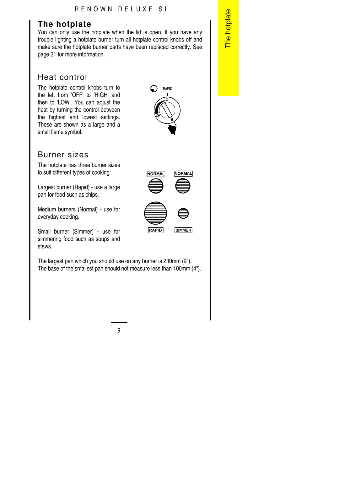 Parkinson Cowan SLIPIN installation instructions Hotplate, Burner sizes 