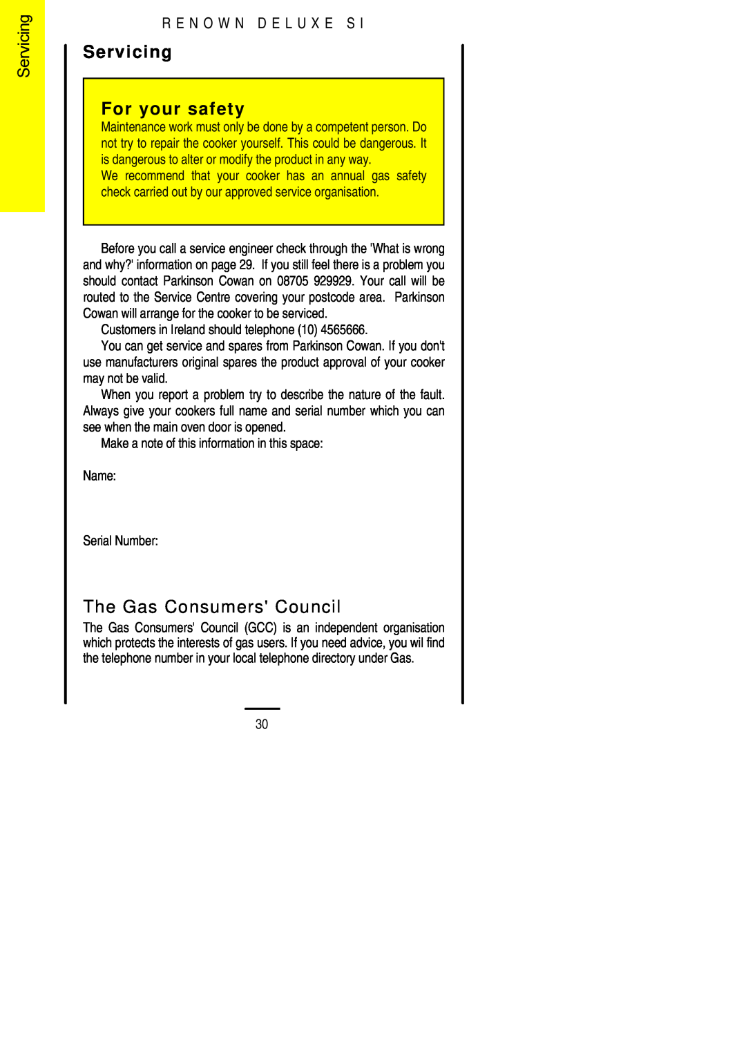 Parkinson Cowan SLIPIN installation instructions Servicing For your safety, The Gas Consumers Council 