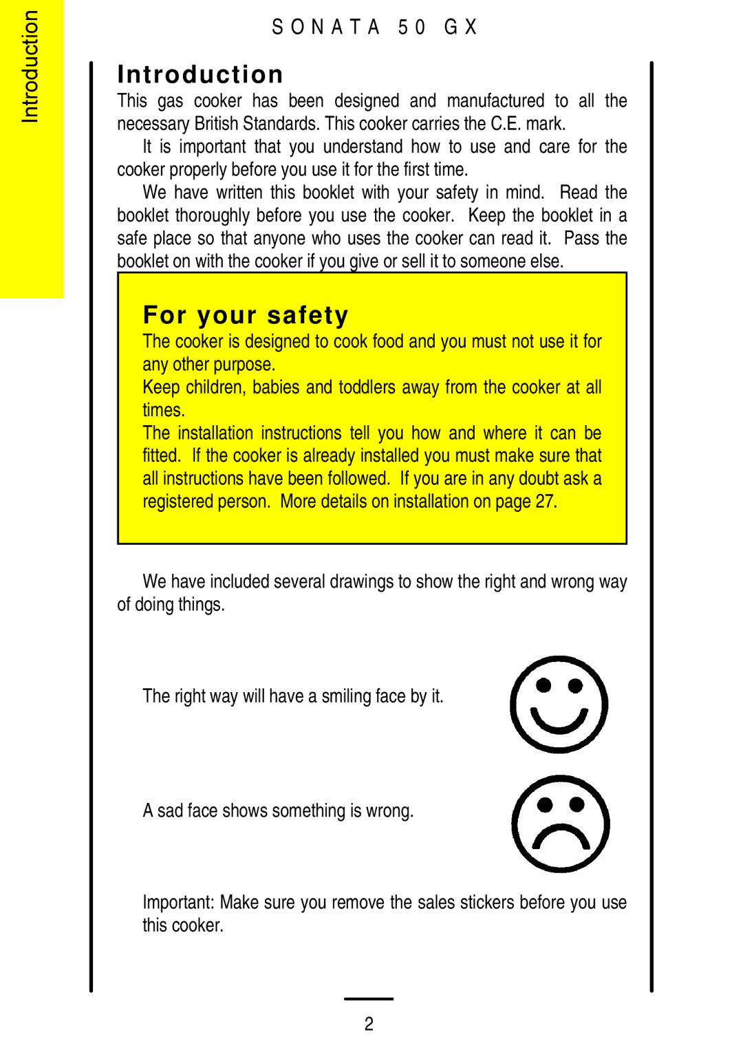 Parkinson Cowan SONATA 50GX installation instructions Introduction, For your safety 