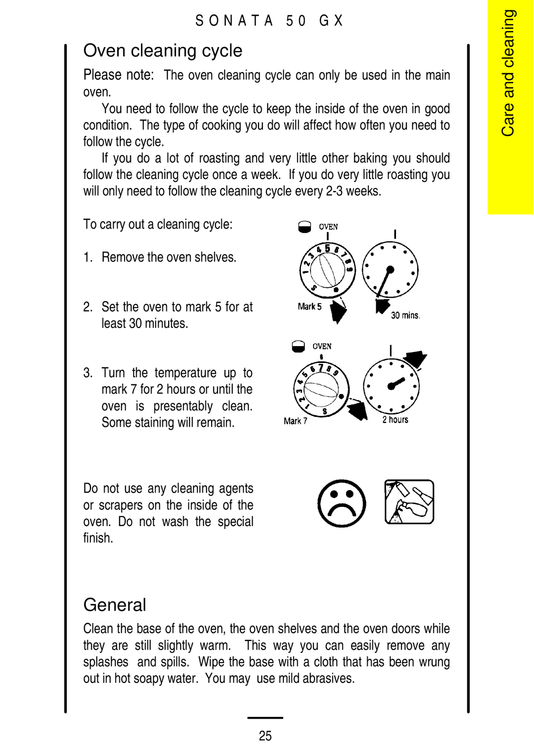 Parkinson Cowan SONATA 50GX installation instructions Oven cleaning cycle, General 