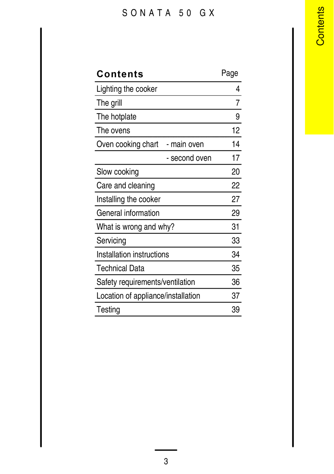 Parkinson Cowan SONATA 50GX installation instructions Contents 