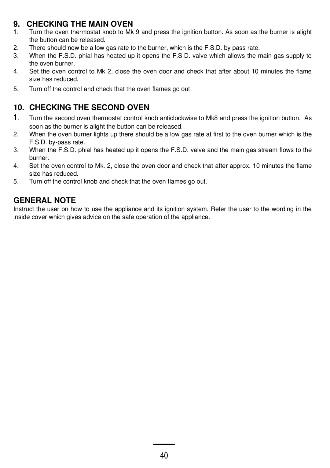 Parkinson Cowan SONATA 50GX installation instructions Checking the Main Oven, Checking the Second Oven, General Note 